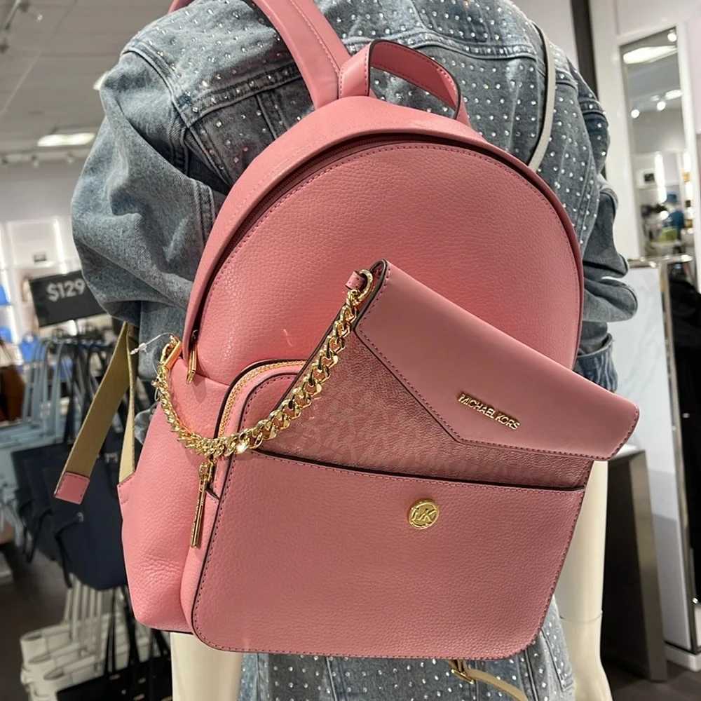 MICHAEL KORS Maisie Medium Pebbled Leather 2-in-1 Backpack Carnation NWT